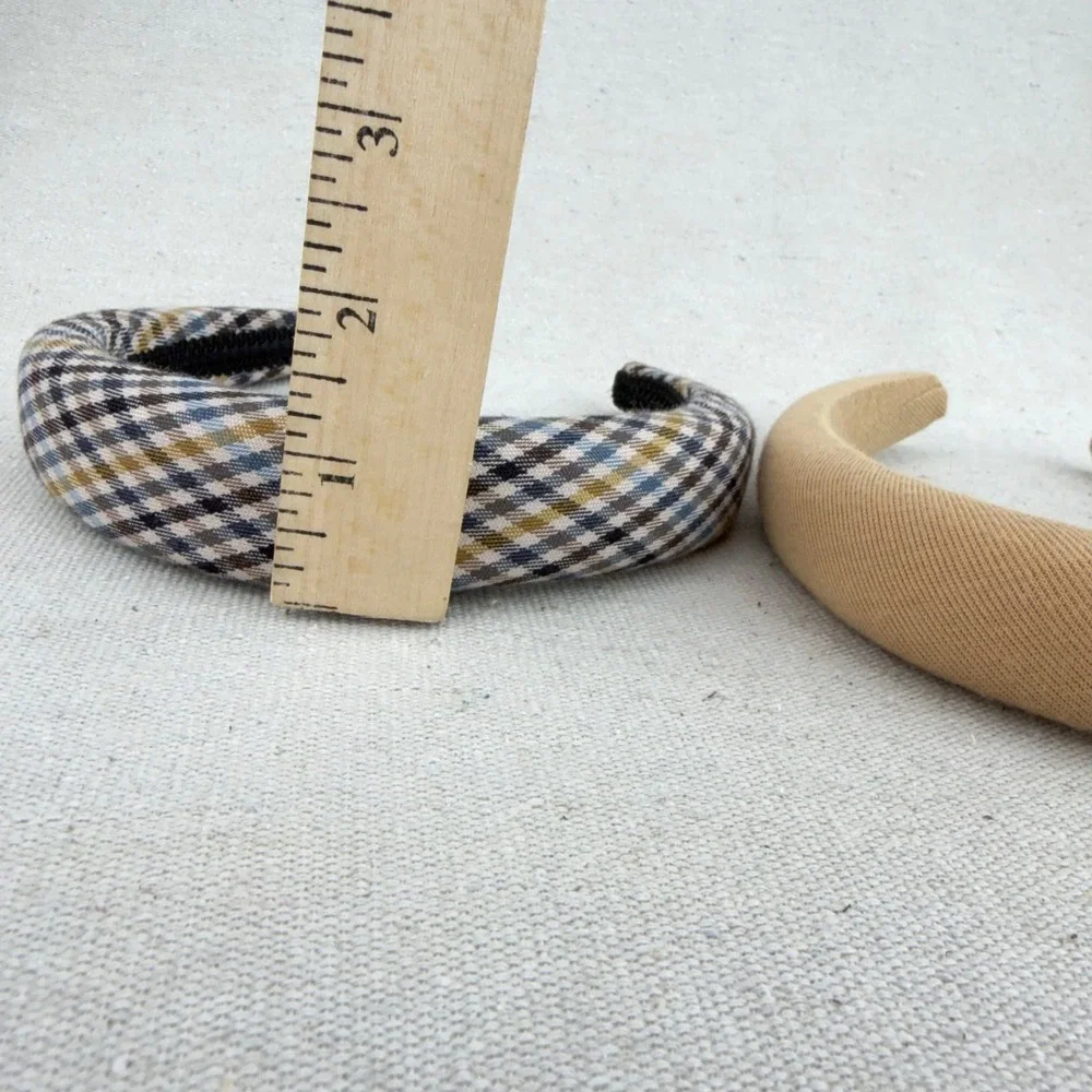 Set of 2 Padded Headbands Tan Twill & Plaid Multi Color Preppy Hair Accessories